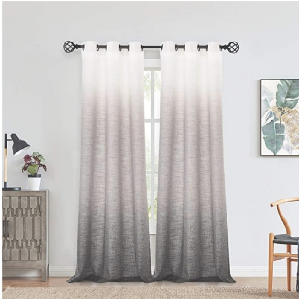 New White to grey Ombre Window Curtain Panel Linen